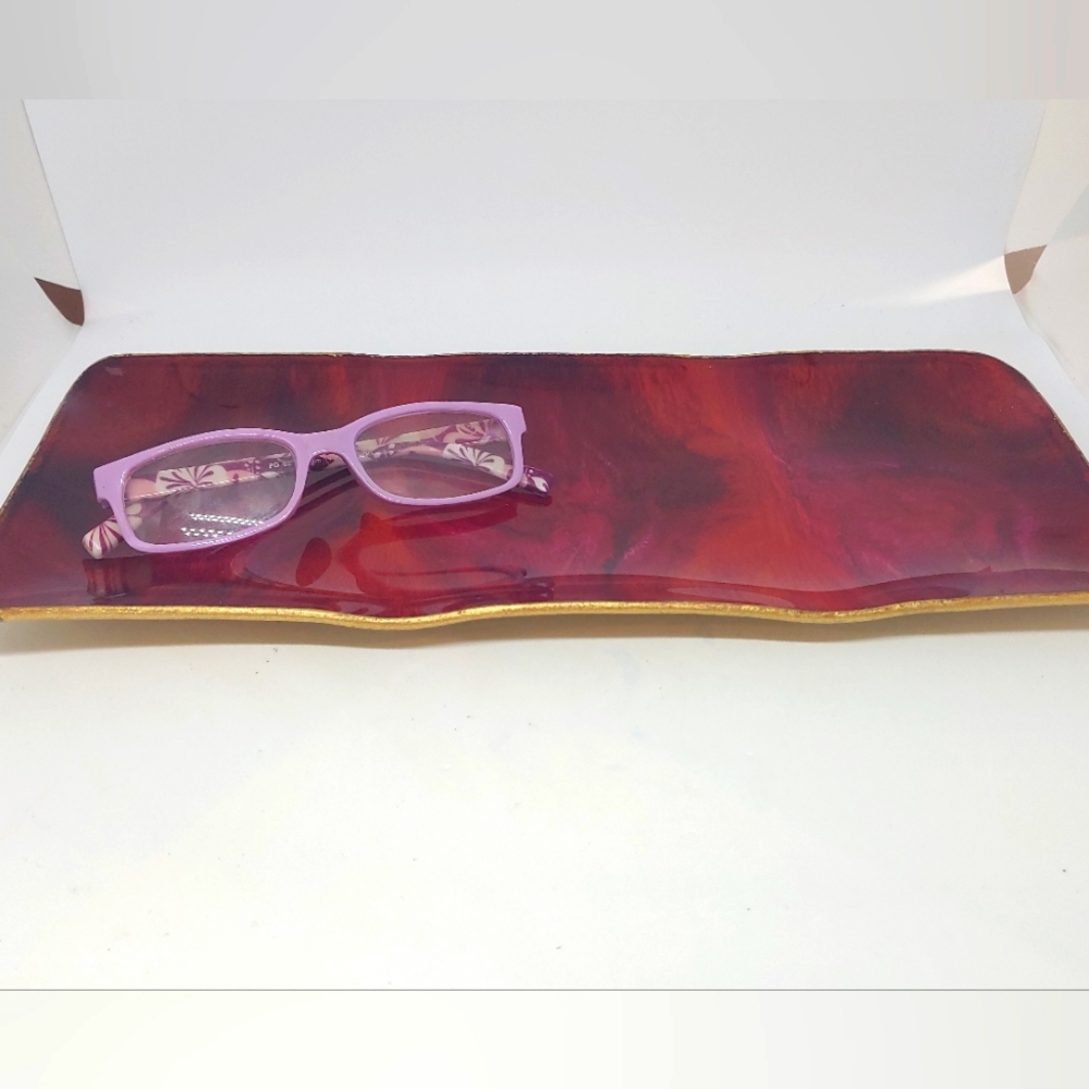 Seetusee MCM Red Rectangular Glass Tray by Mayfair